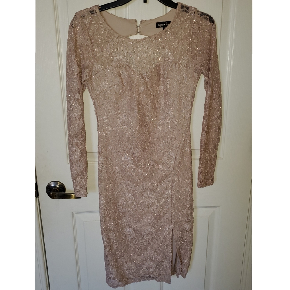 Nude glitter lace long sleeve dress